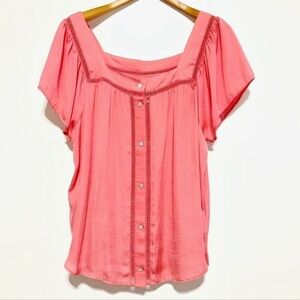 DOLAN Anthropologie Lillian Square Neck Blouse Coral Boho Chic Womens Medium